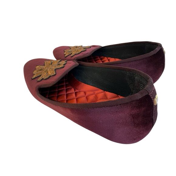 Birdies The Starling loafers in Bordeaux velvet with sequin embroidery Size 11 - Picture 7 of 15